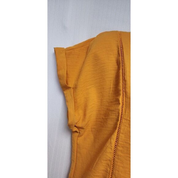 Janetchun Top Womens Yellow Linen Short Sleeve Casual Blouse Size Large - Picture 7 of 7